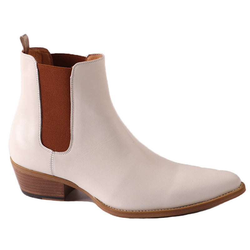 Bottes Chelsea Homme en Cuir Véritable – Bout Pointu Élégant, coloris blanc cassé, vue de coté