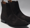 Bottes Chelsea en cuir nubuck véritable pleine fleur à talon carré, coloris noir mate, vue latéral