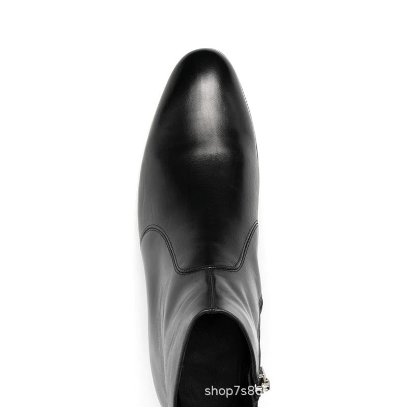 Bottes Chelsea noir en cuir véritable à bout pointu pour homme, vue de ciel