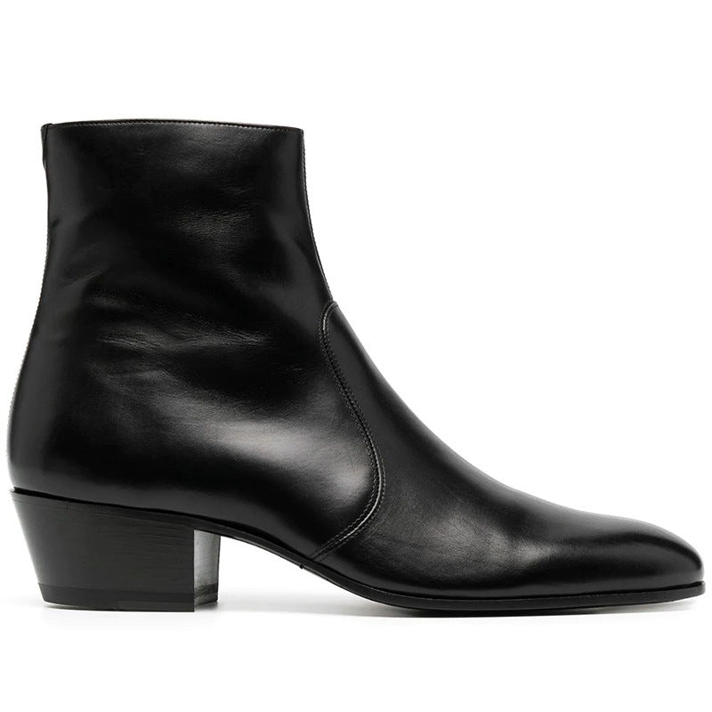 Bottes Chelsea noir en cuir véritable à bout pointu pour homme, vue de coté droit
