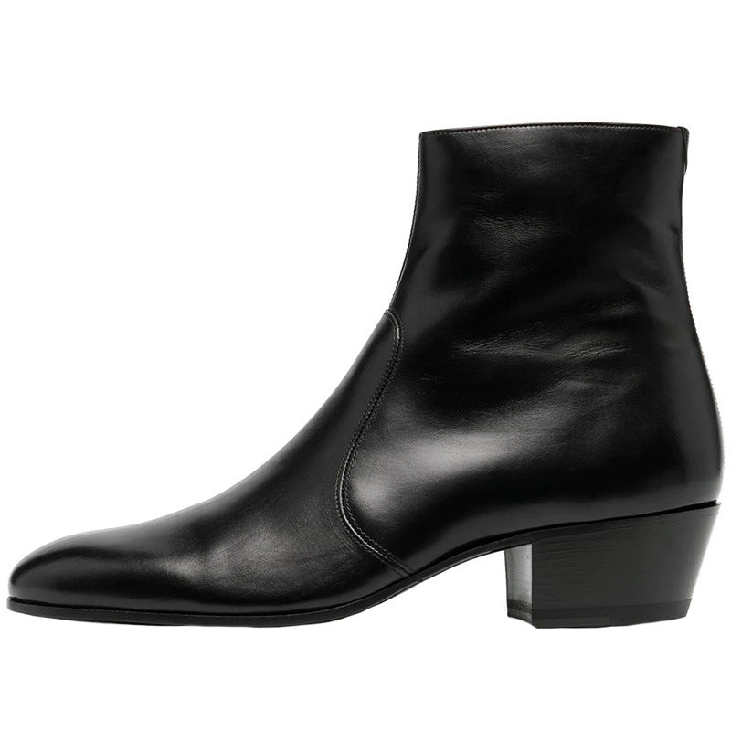 Bottes Chelsea noir en cuir véritable à bout pointu pour homme, vue de coté gauche