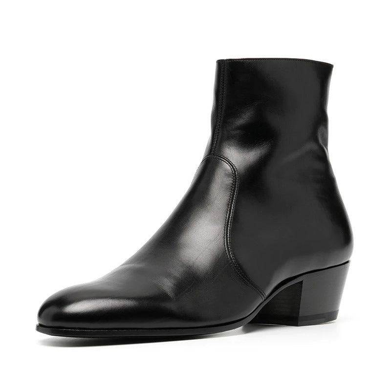Bottes Chelsea noir en cuir véritable à bout pointu pour homme, vue latéral.