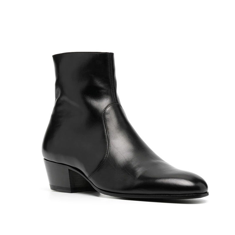 Bottes Chelsea noir en cuir véritable à bout pointu pour homme, vue latéral