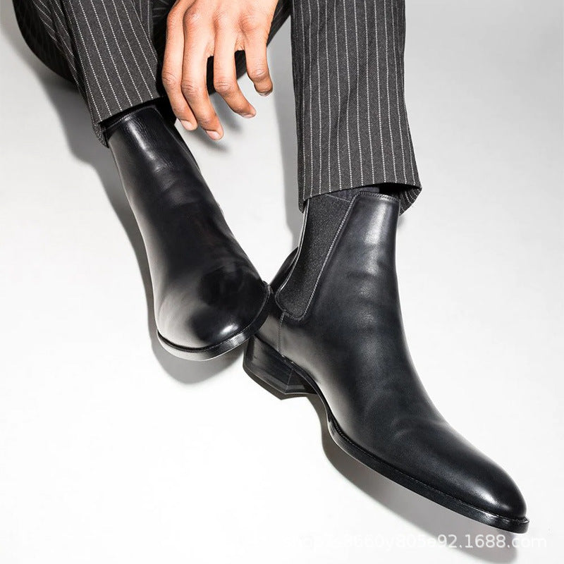 Bottes Chelsea noir pour hommes en cuir véritable et bout pointu