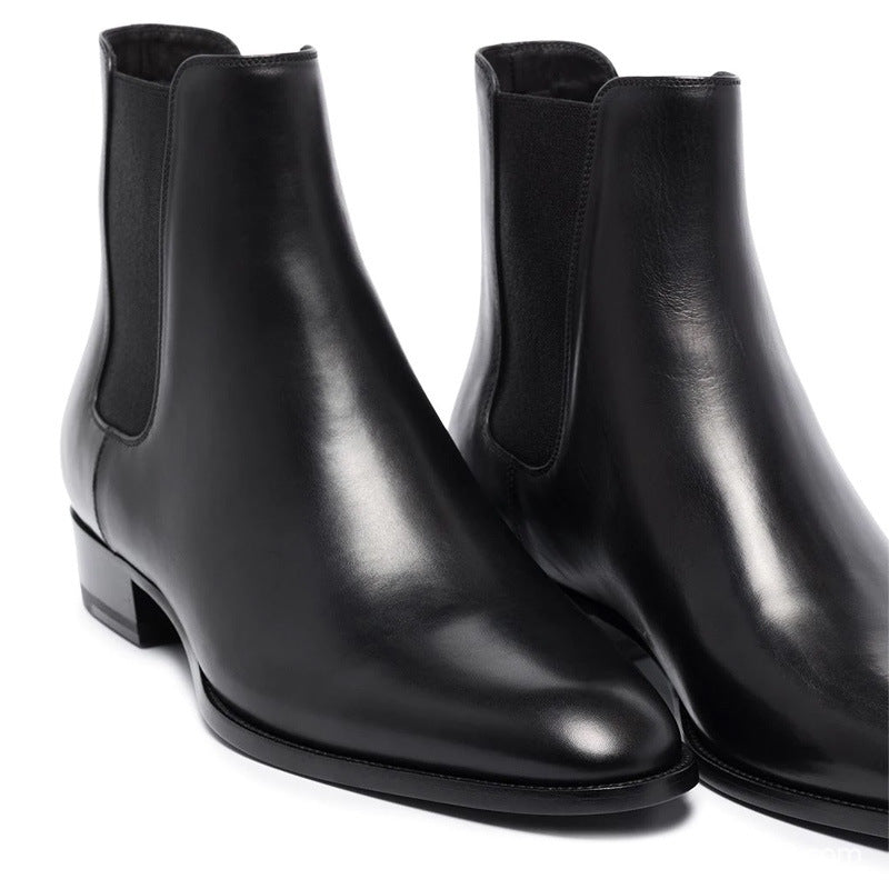 Bottes Chelsea noir pour hommes en cuir véritable et bout pointu, vue latéral