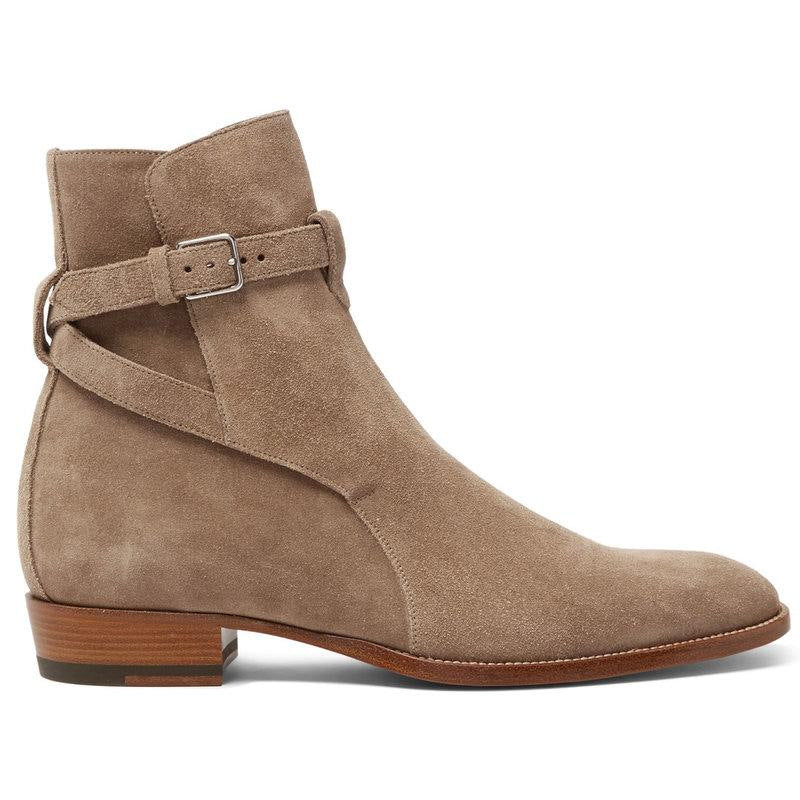  Bottes camel en cuir véritable daim avec ceinture à boucle et bout amande