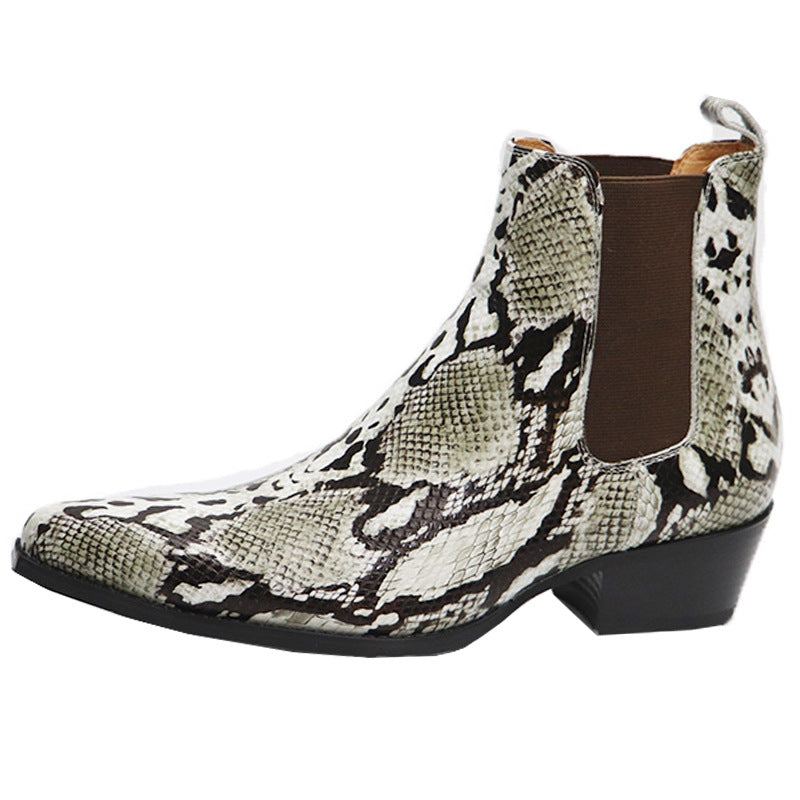  Bottes chelsea en cuir véritable effet serpent à bout pointu et talon bloc.
