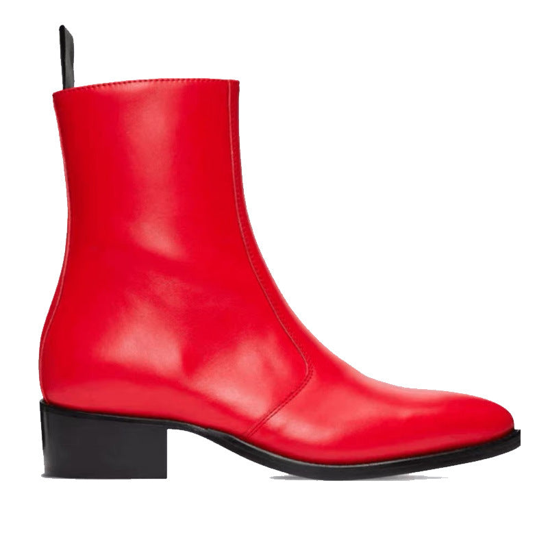 Bottes chelsea en cuir véritable rouge avec un bout amande, vue de coté