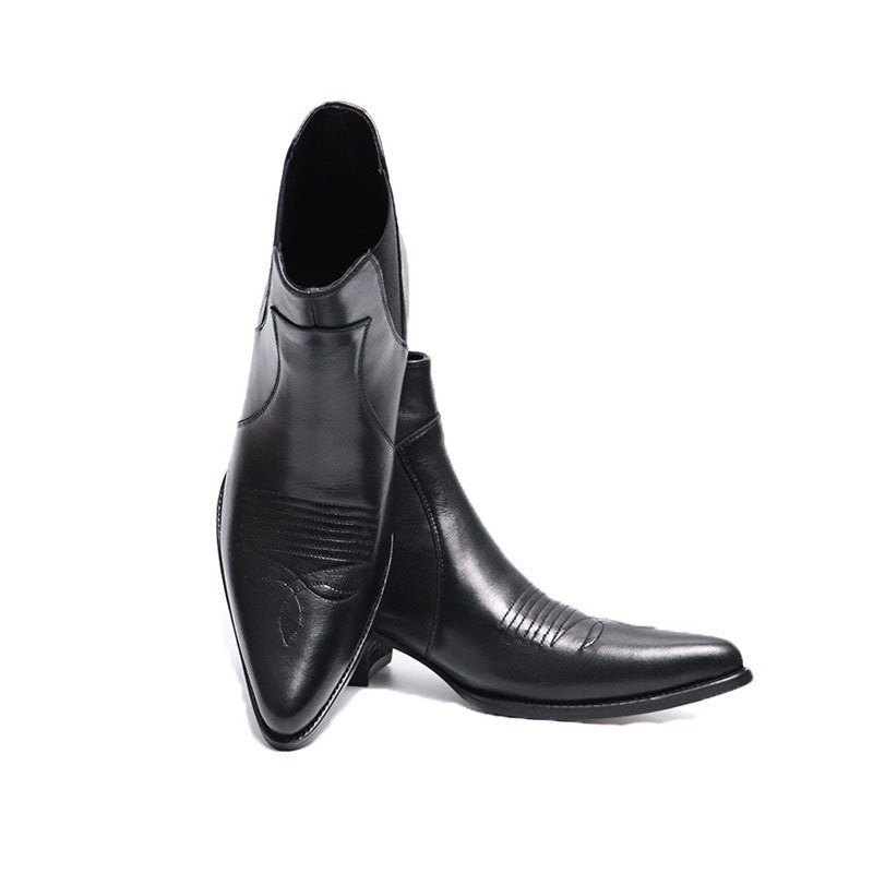 Bottes chelsea noir en cuir vachette véritable à bout pointu et talon cubain, vue fromtale