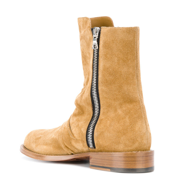 "Positano" Bottes Zippées homme en daim avec fermeture éclair latérale et bout arrondi , talon bas