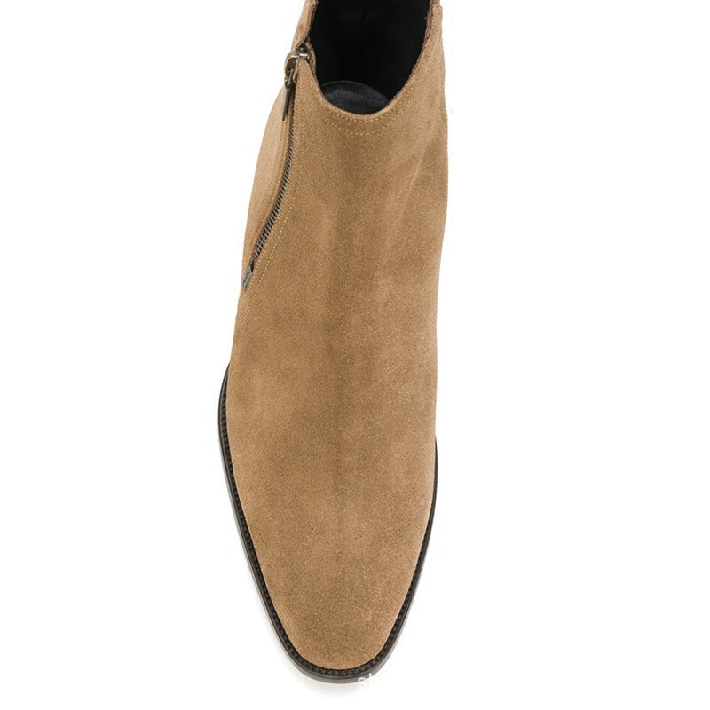 Bottes kaki homme à talon carré avec fermeture éclair extérieure, vue frontal