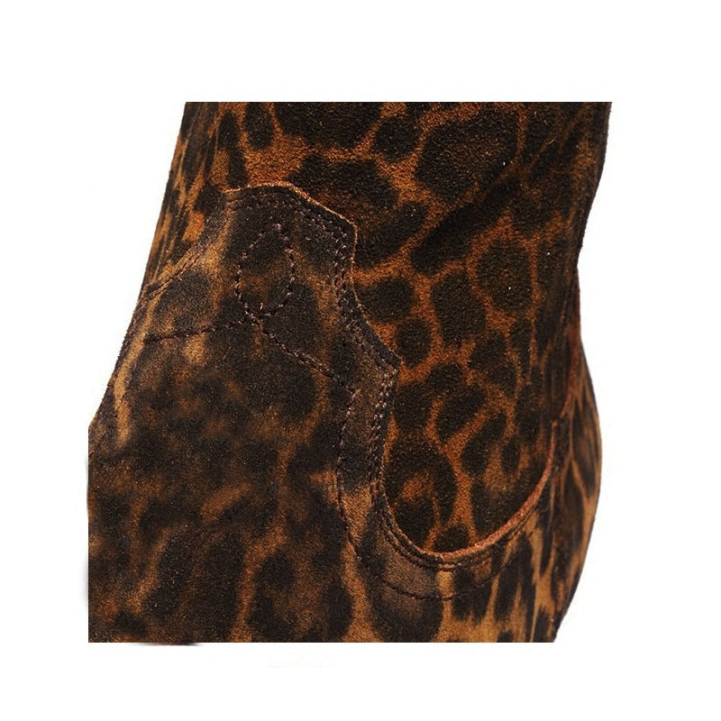 Bottes léopard en cuir véritable à bout pointu avec fermeture éclair extérieure