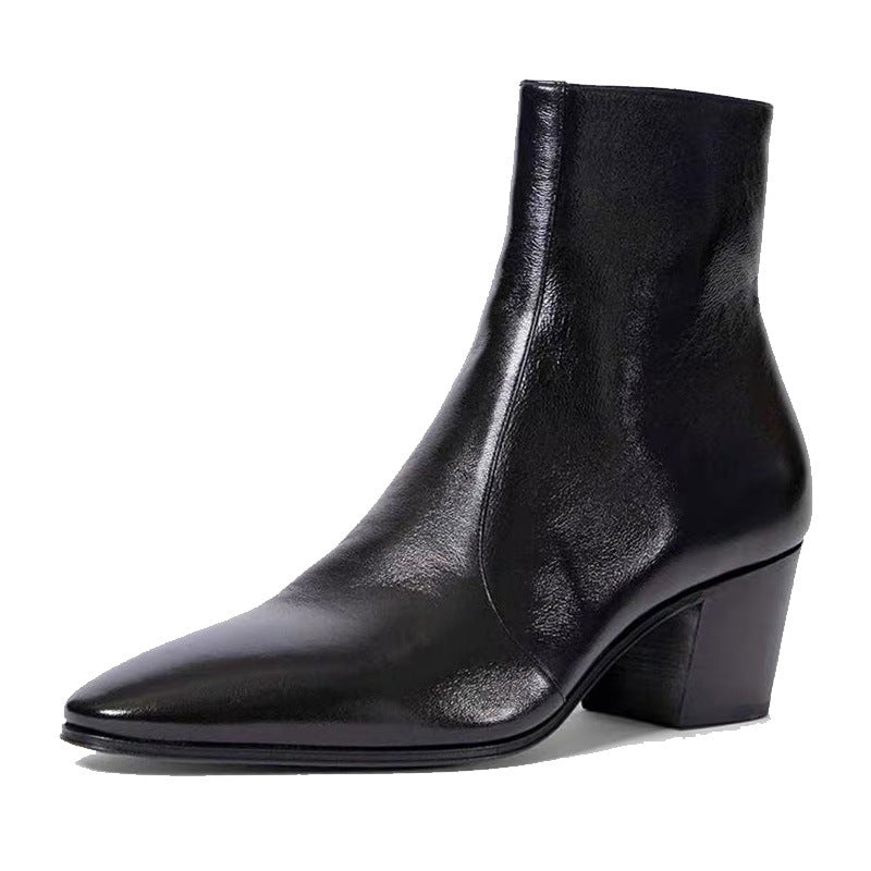 Bottes  noir en cuir véritable à talon haut et bout pointu avec fermeture latéral éclair, vue latéral