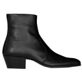  Bottes noires pour homme en cuir vachette véritable, fermeture latérale et bout rond, vue de coté