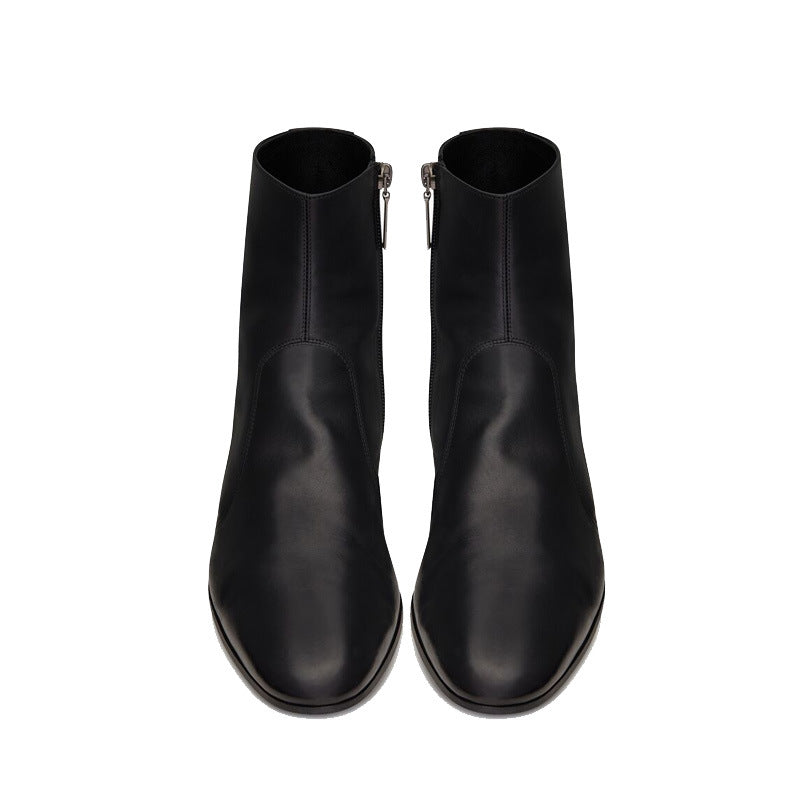  Bottes noires pour homme en cuir vachette véritable, fermeture latérale et bout rond, vue frontale