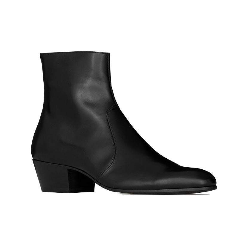 Bottes noires pour homme en cuir vachette véritable, fermeture latérale et bout rond, vue latéral