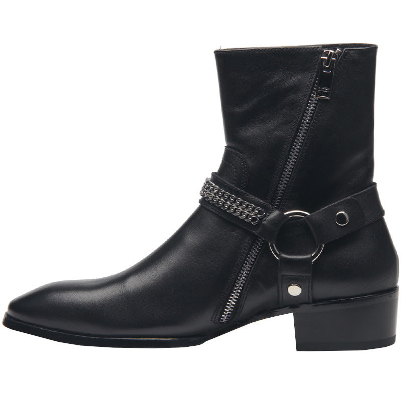 "Lodi" Bottes Cowboy en cuir véritable avec une chaîne et bout pointu