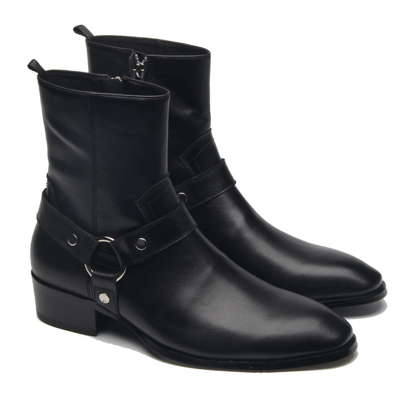 "Lodi" Bottes Cowboy en cuir véritable avec une chaîne et bout pointu