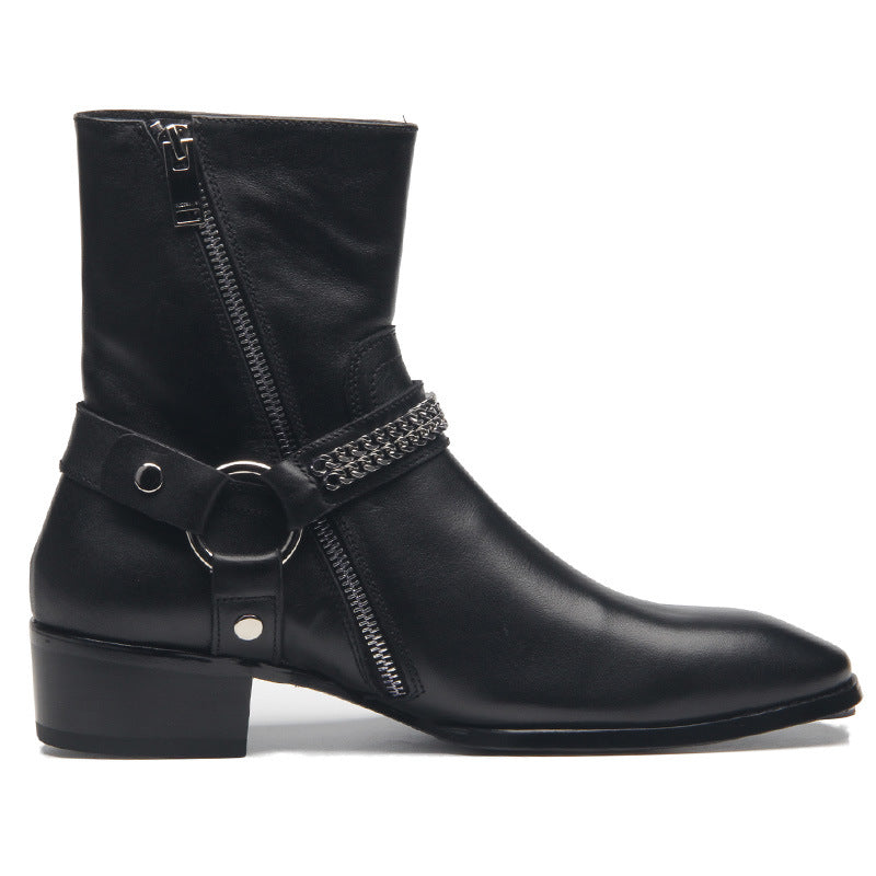 "Lodi" Bottes Cowboy en cuir véritable avec une chaîne et bout pointu