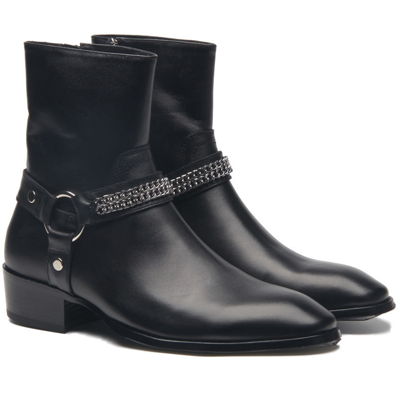 "Lodi" Bottes Cowboy en cuir véritable avec une chaîne et bout pointu