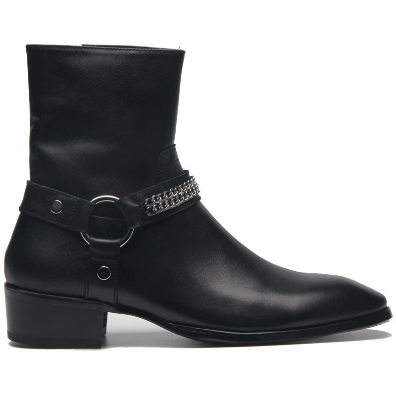 "Lodi" Bottes Cowboy en cuir véritable avec une chaîne et bout pointu
