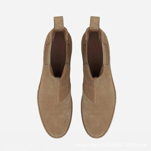 Bottes_pour_homme_en_cuir_de_daim_v_ritable_bout_rond_coloris_chameau_vue_de ciel