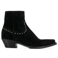 Bottes western noir en daim avec fermeture latéral et talon cubain, vue de coté