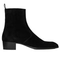  Bottes zippée noir en cuir velours vachette véritable à bout amande et talon bloc, vue de coté