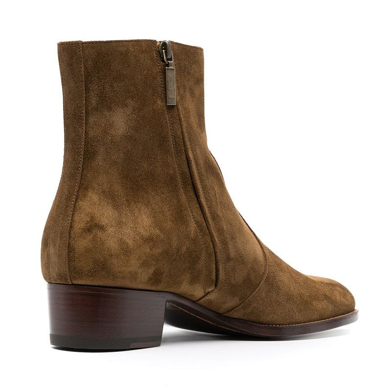 Bottes zippées à bout amande et talon moyen, vue latéral de l'arrière