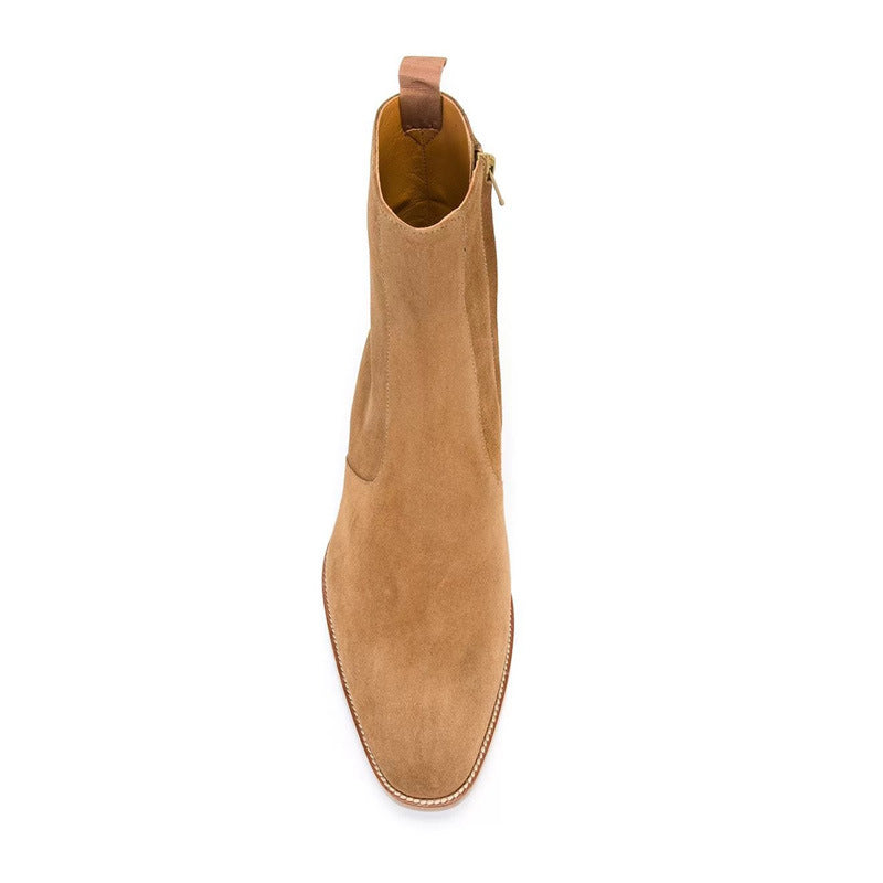  Bottes zippées marron en daim pour homme, avec fermeture éclair latérale et bout amande, vue frontale