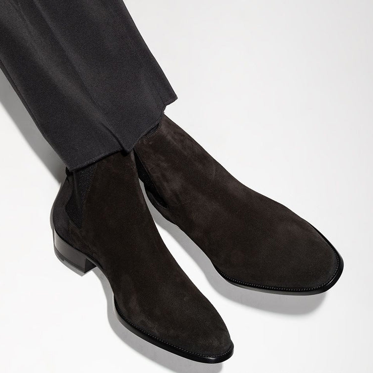 "Assisi" Bottines Chelsea noir pour hommes en cuir suédé véritable