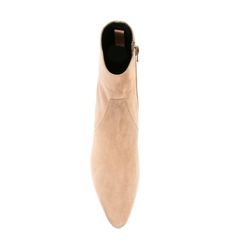 Bottines Chelsea pour homme en nubuck kaki avec bout pointu et fermeture éclair, vue frontale