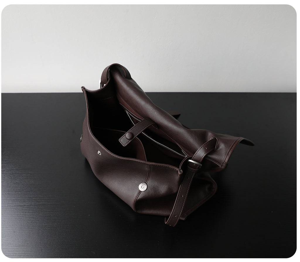 Cartable vintage en cuir de vachette, sacoche porte-documents pour femme, tailles petit et grand, coloris café – vue de ciel