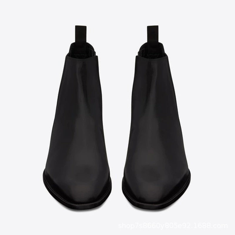 "Cortona" Bottes Chelsea pour homme en cuir vachette noir, bout amande.