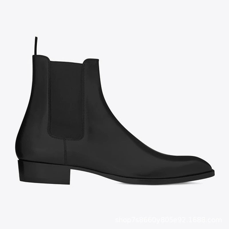 "Cortona" Bottes Chelsea pour homme en cuir vachette noir, bout amande, vue de coté