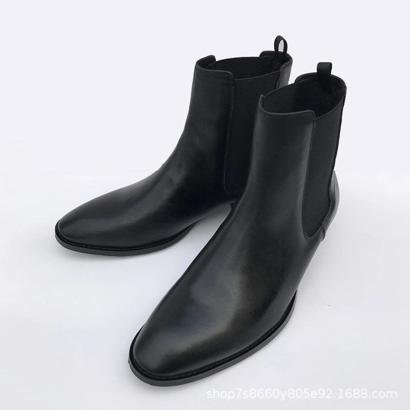 "Cortona" Bottes Chelsea pour homme en cuir vachette noir, bout amande, vue latéral