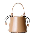 Mini sac seau femme en cuir véritable, coloris beige, vue frontale
