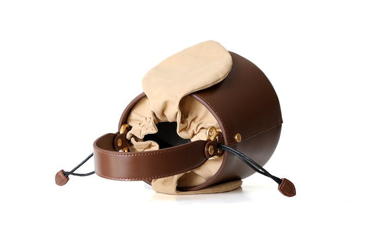 "Gubbio" Mini sac seau femme en cuir vachette véritable – Porté épaule
