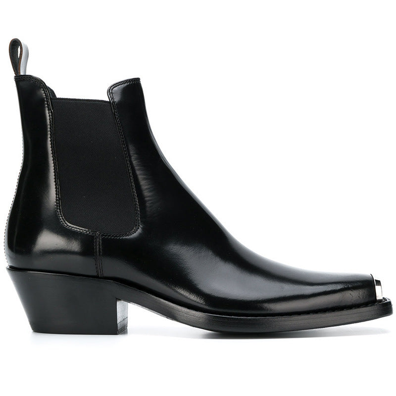 "Ravello" Bottes Chelsea noir en cuir véritable à bout carré, vue de coté droit