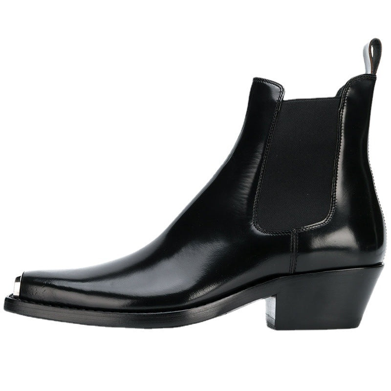 "Ravello" Bottes Chelsea noir en cuir véritable à bout carré, vue de coté gauche