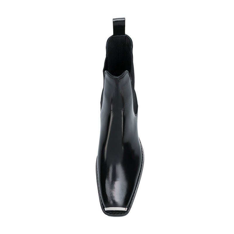 "Ravello" Bottes Chelsea noir en cuir véritable à bout carré, vue frontale