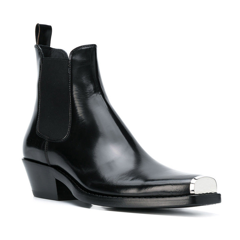 "Ravello" Bottes Chelsea noir en cuir véritable à bout carré, vue latéral