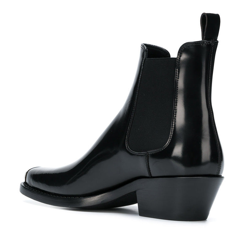 "Ravello" Bottes Chelsea noir en cuir véritable à bout carré, vue latéral de l'arrière