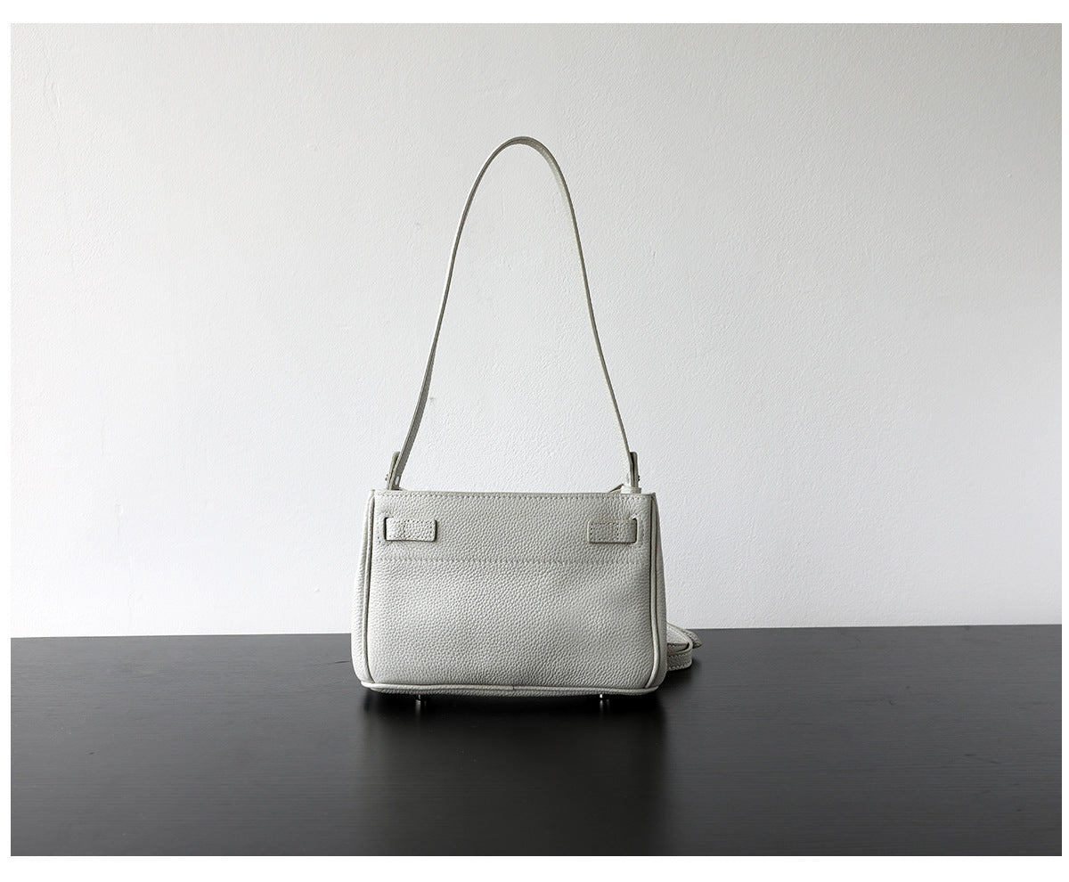 Sac Kelly bandoulière en cuir véritable, finition lisse, coloris blanc – vue de dos