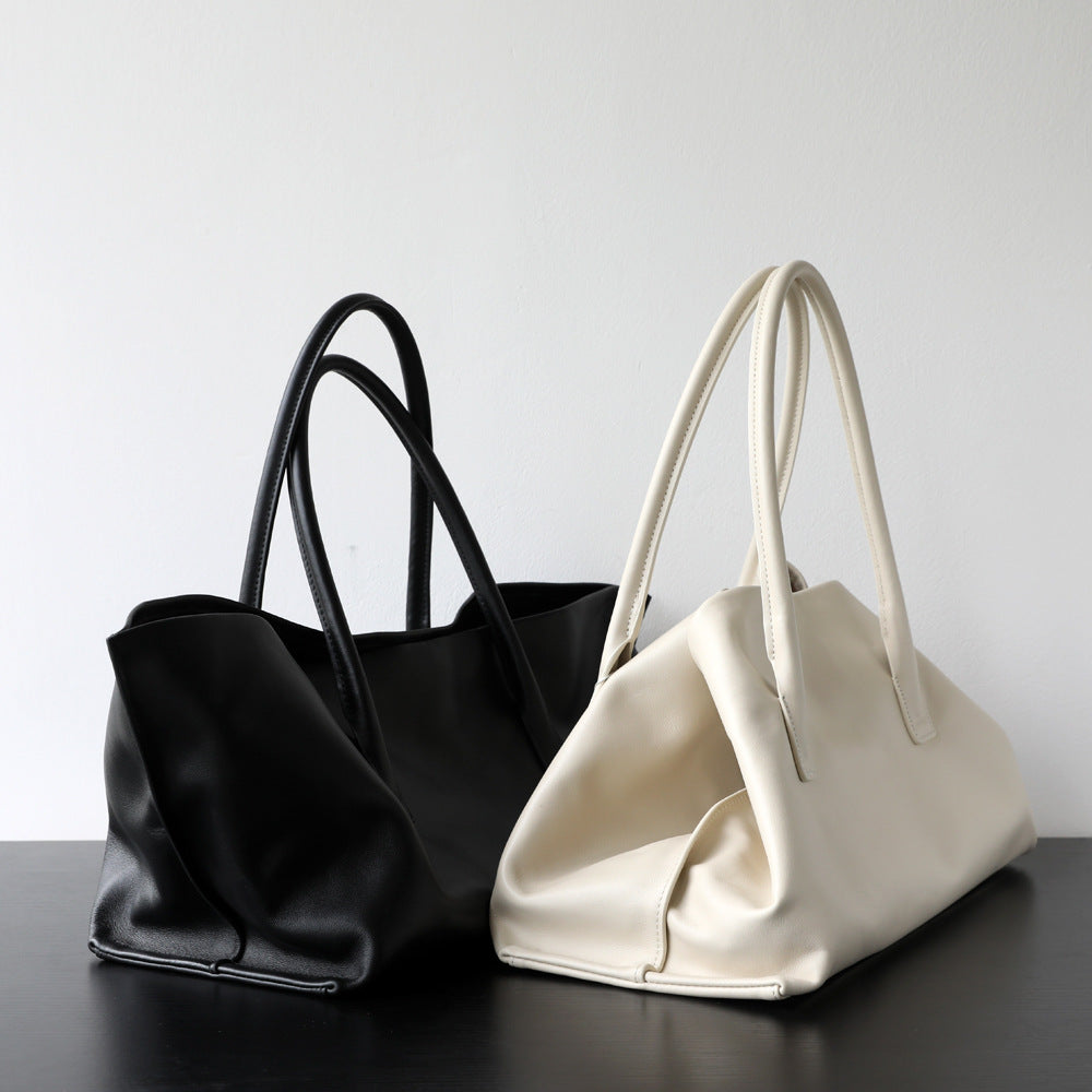Sac cabas en cuir de vachette pleine fleur, grand sac à main pour femme, coloris noir, blanc – vue latéral
