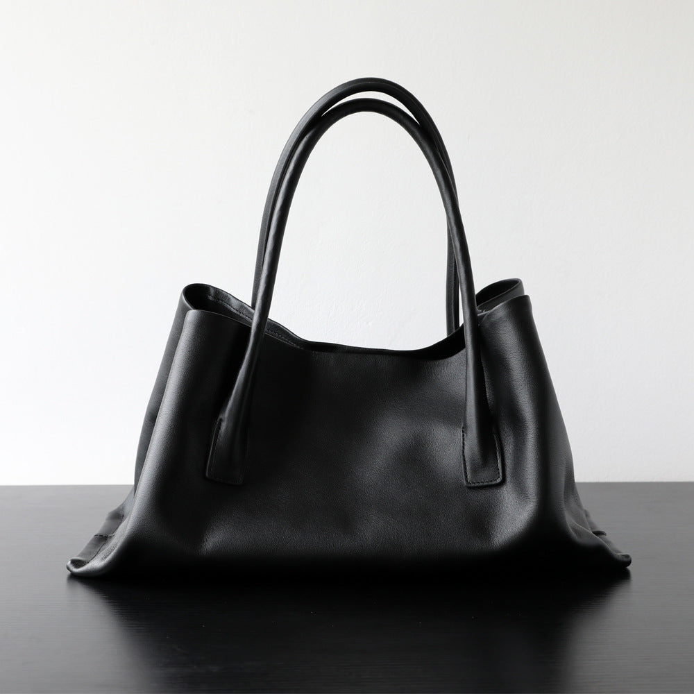 Sac cabas en cuir de vachette pleine fleur, grand sac à main pour femme, coloris noir – vue frontale
