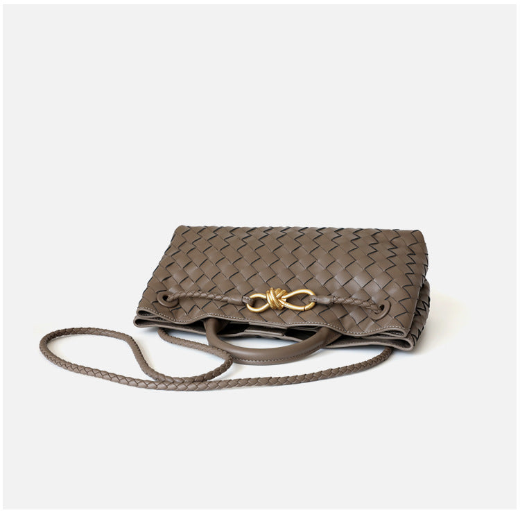 Sac cabas en cuir tressé pour femme, coloris brun foncé