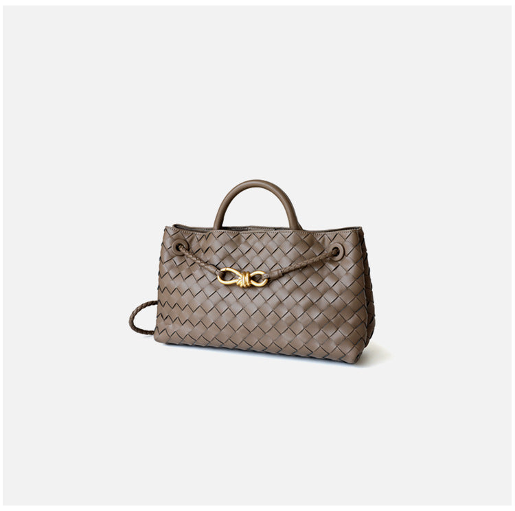 Sac cabas en cuir tressé pour femme, coloris brun foncé, vue latéral