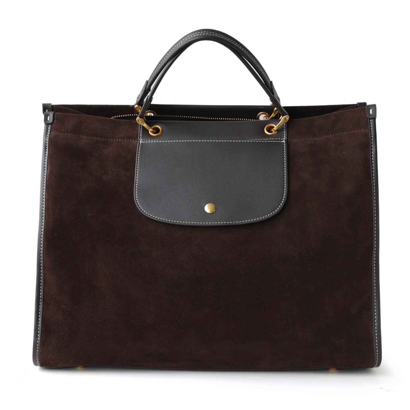 Sac cabas en daim femme, coloris café, vue  frontale