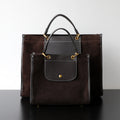Sac cabas en daim femme, tailles petit et grand, coloris café,  vue  frontale
